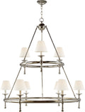 Classic Two-Tier Ring Chandelier | Polished Nickel | Linen Shades