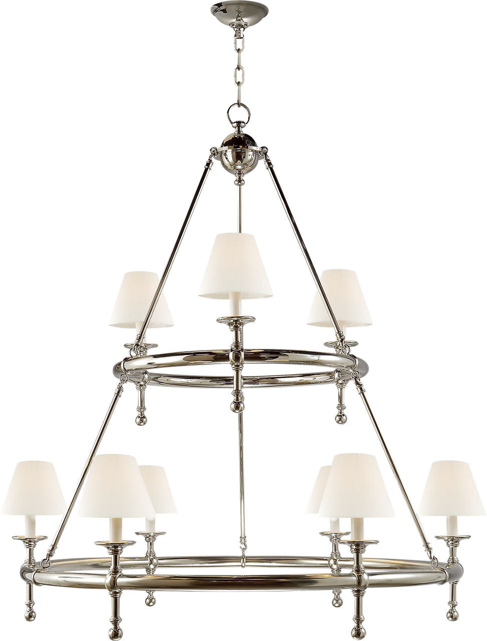 Classic Two-Tier Ring Chandelier | Polished Nickel | Linen Shades