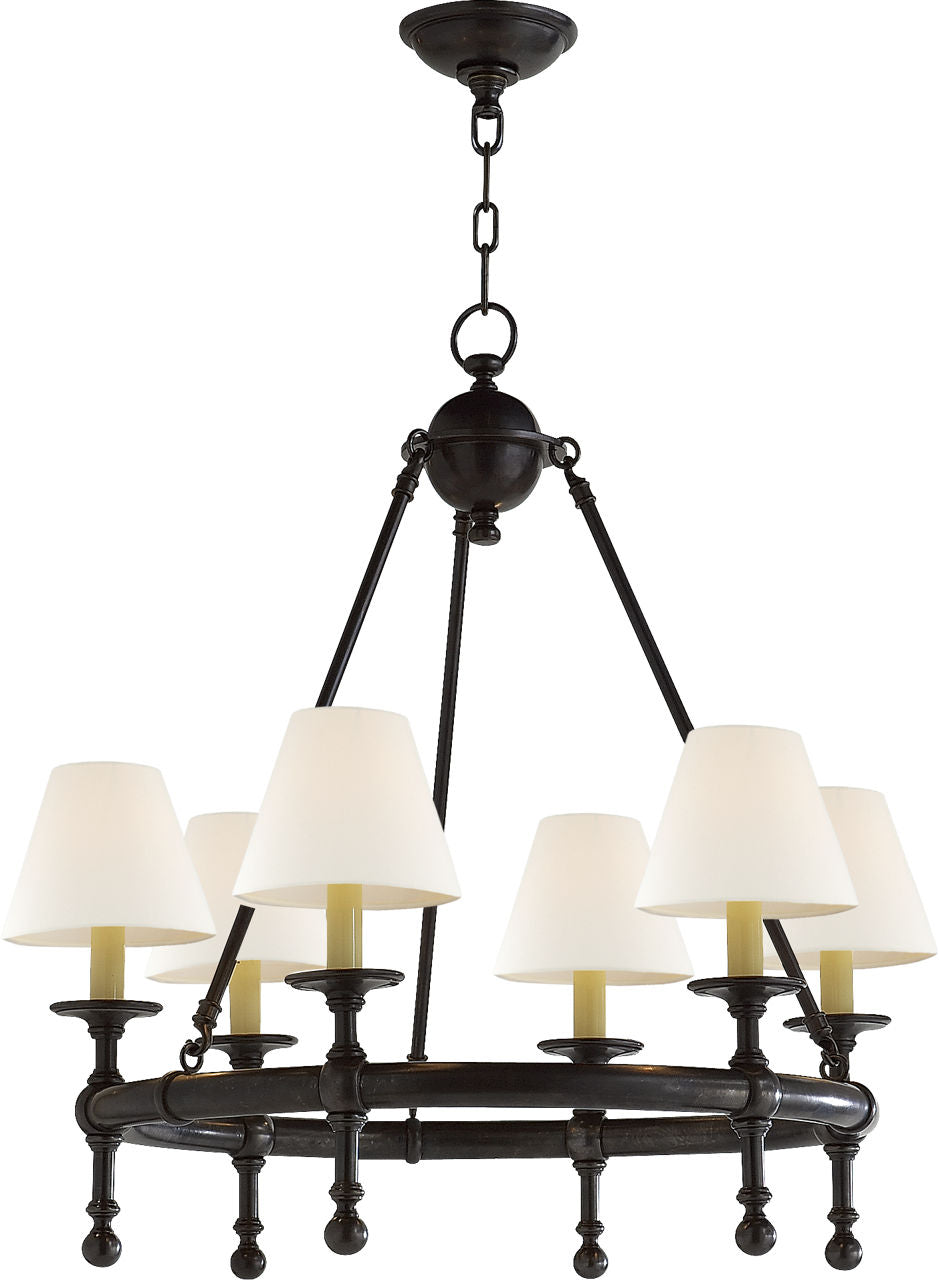 Classic Mini Ring Chandelier | Bronze | Linen Shades