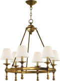 Classic Mini Ring Chandelier | Hand-Rubbed Antique Brass | Linen Shades