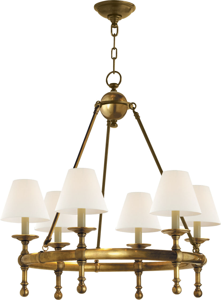 Classic Mini Ring Chandelier | Hand-Rubbed Antique Brass | Linen Shades