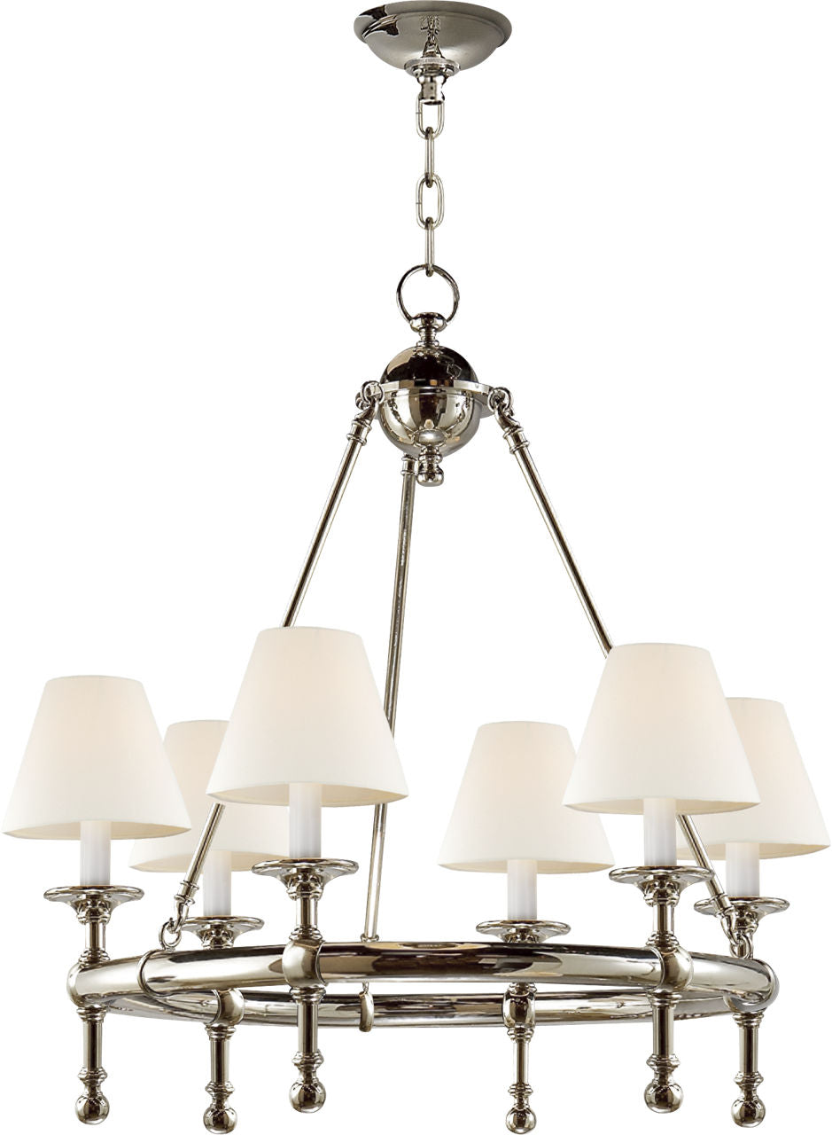 Classic Mini Ring Chandelier | Polished Nickel | Linen Shades