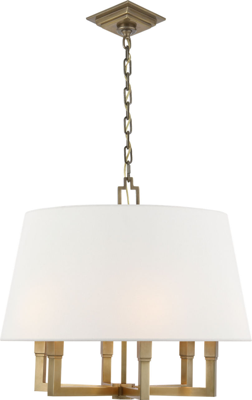 Square Tube Hanging Shade | Hand-Rubbed Antique Brass | Linen Shade
