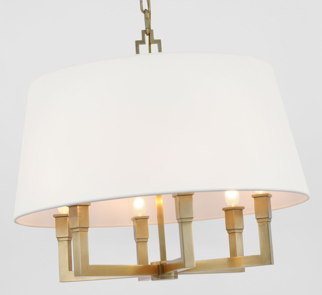 Square Tube Hanging Shade | Hand-Rubbed Antique Brass | Linen Shade