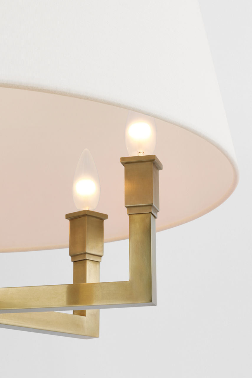 Square Tube Hanging Shade | Hand-Rubbed Antique Brass | Linen Shade