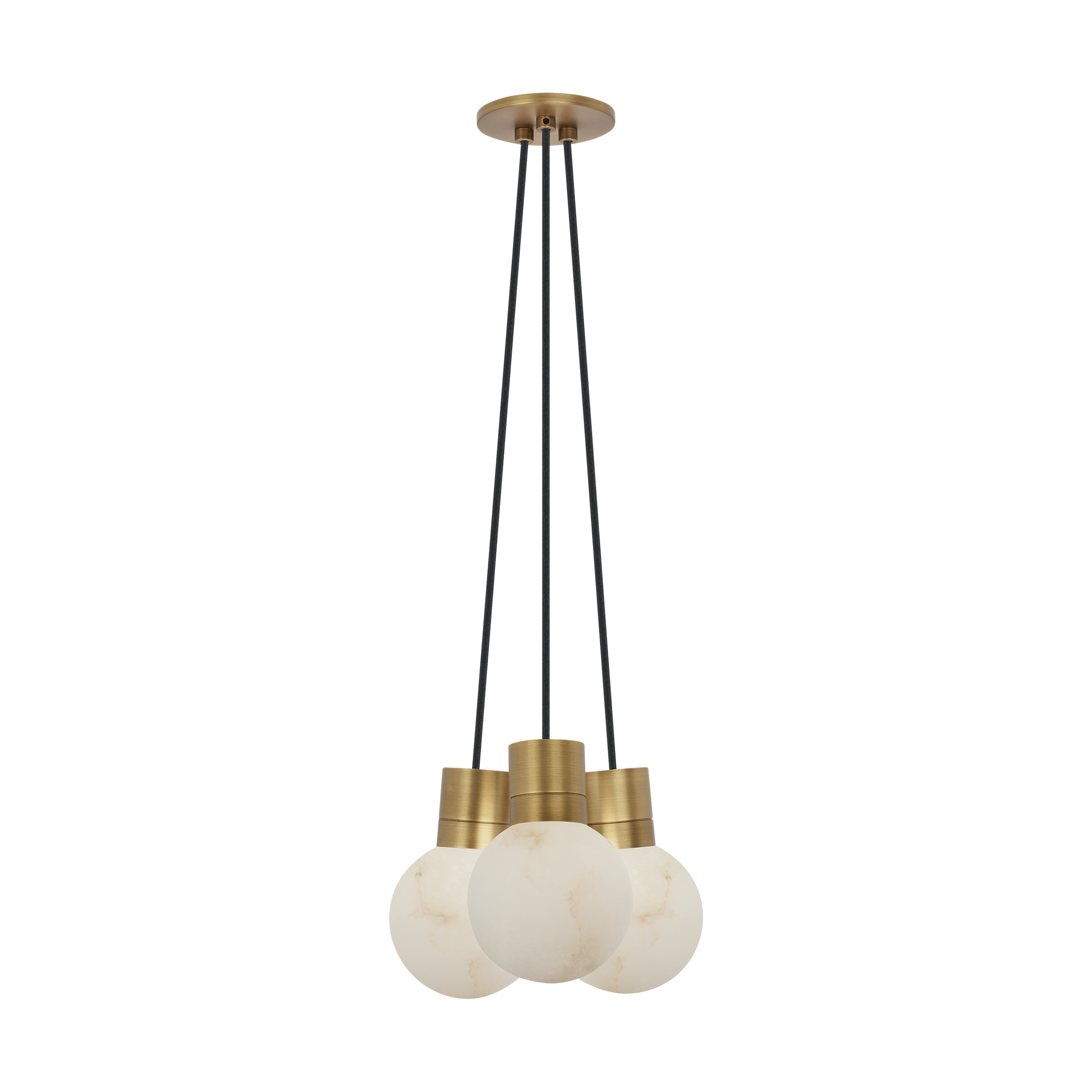 Mina Alabaster 3-Light Small Chandelier Black Cord hand rubbed antique brass 3000K 90 CRI