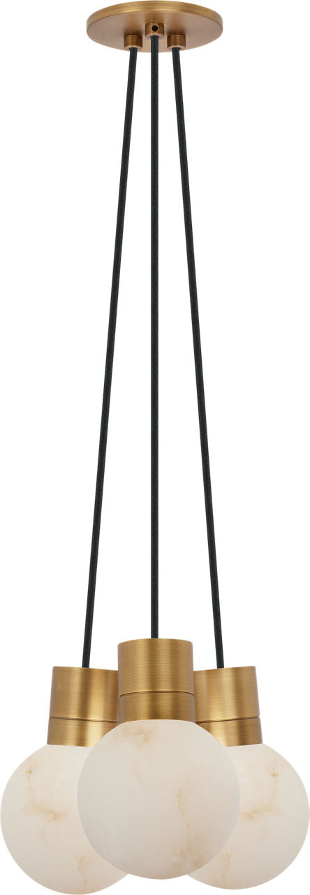 Mina Alabaster 3-Light Small Chandelier Black Cord hand rubbed antique brass 3000K-2200K 90 CRI