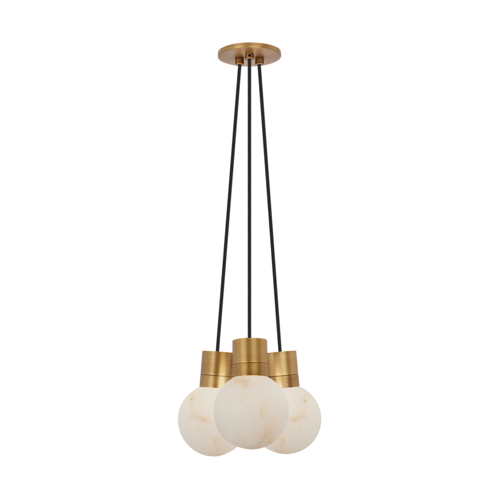 Mina Alabaster 3-Light Small Chandelier Black Cord hand rubbed antique brass 3000K-2200K 90 CRI