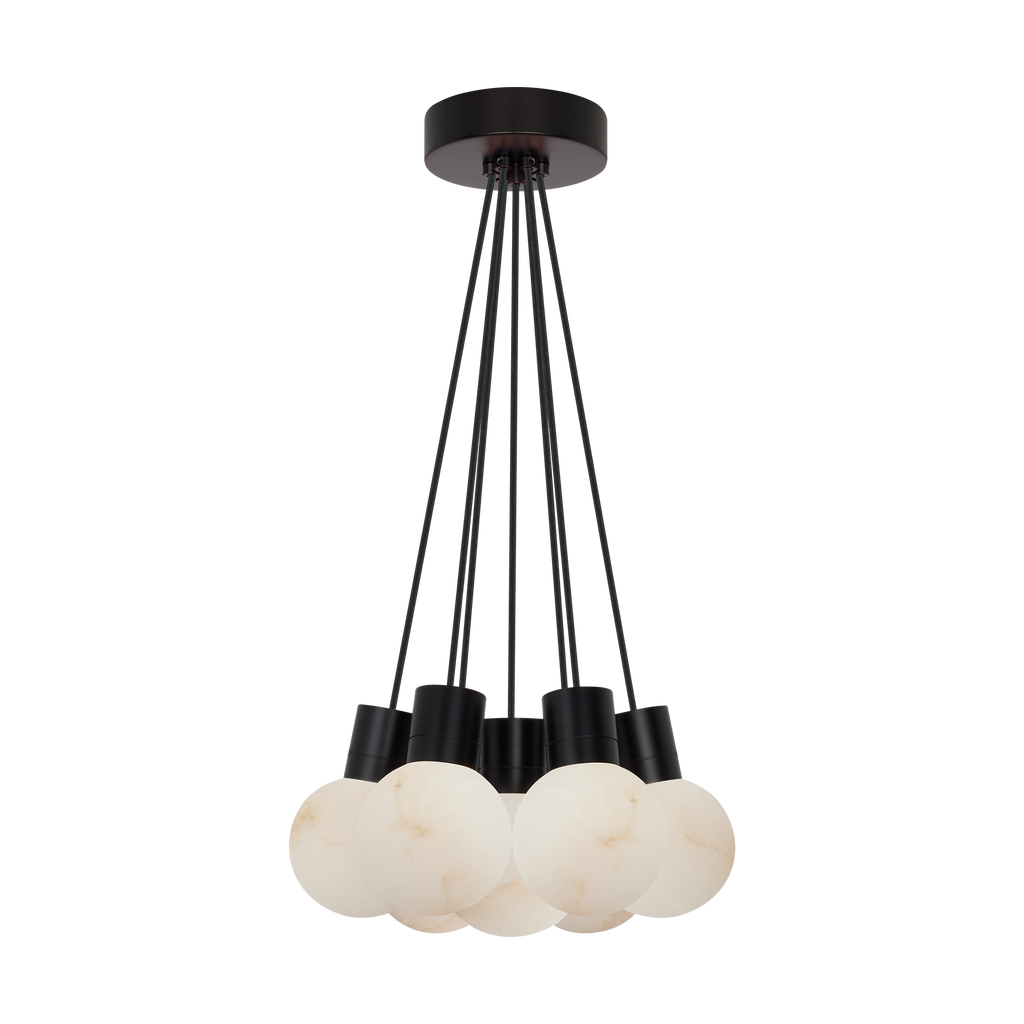 Mina Alabaster 7-Light Small Chandelier Black Cord Black 3000K-2200K 90 CRI