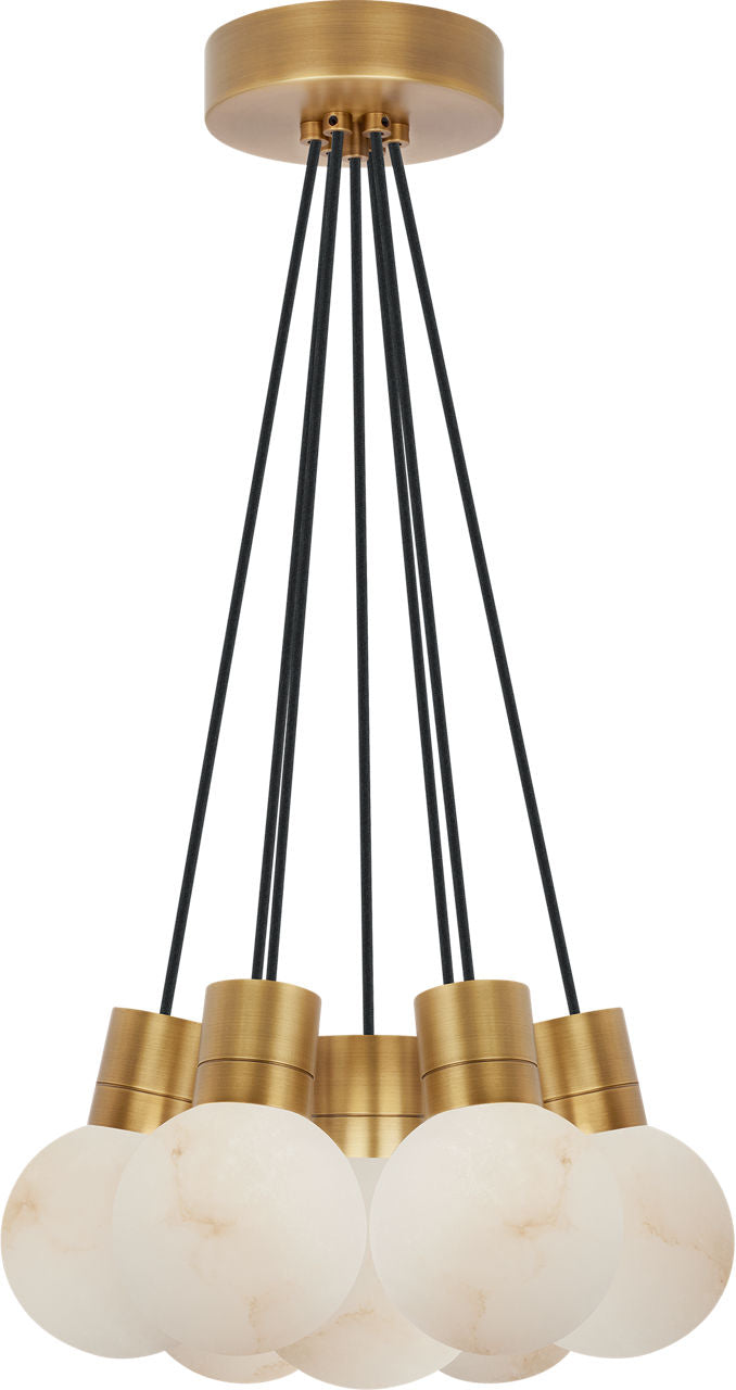 Mina Alabaster 7-Light Small Chandelier Black Cord hand rubbed antique brass 3000K-2200K 90 CRI