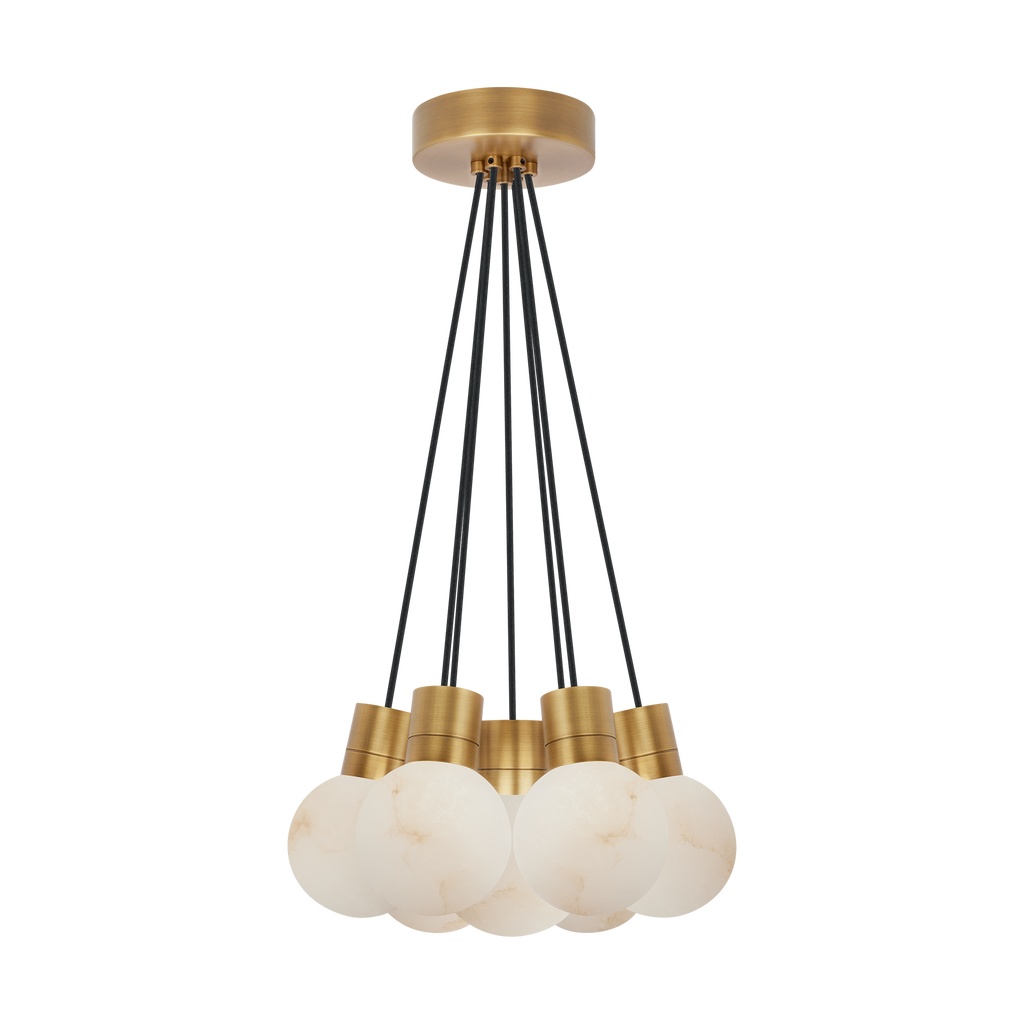Mina Alabaster 7-Light Small Chandelier Black Cord hand rubbed antique brass 3000K-2200K 90 CRI
