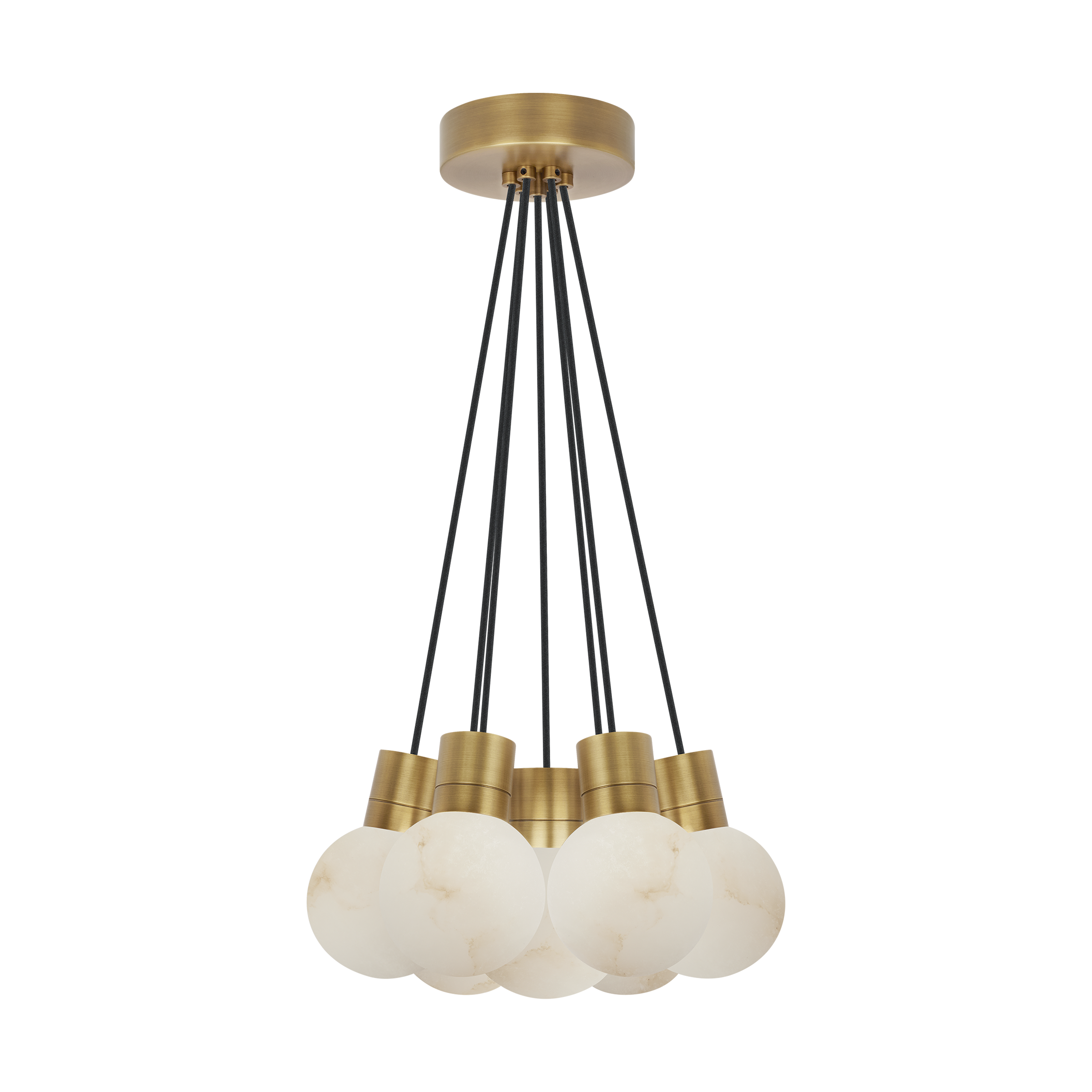 Mina Alabaster 7-Light Small Chandelier Black Cord hand rubbed antique brass 3000K-2200K 90 CRI