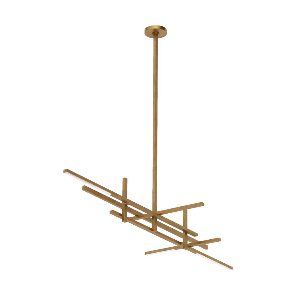 Cityscape Stacked X-Large Linear Chandelier Clear Crystal Hand Rubbed Antique Brass 2700K 90 CRI