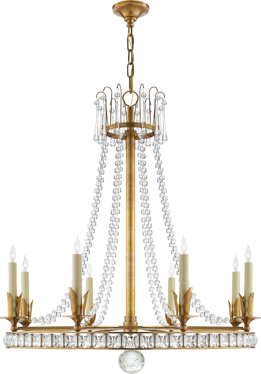 Regency Large Chandelier | Hand-Rubbed Antique Brass | Seeded Glass