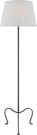Albert Petite Tri-Leg Floor Lamp | Aged Iron | Silk Box Pleat Shade
