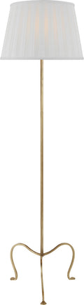 Albert Petite Tri-Leg Floor Lamp | Gilded Iron | Silk Box Pleat Shade