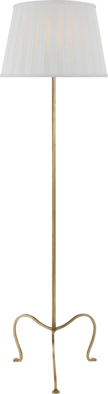 Albert Petite Tri-Leg Floor Lamp | Gilded Iron | Silk Box Pleat Shade