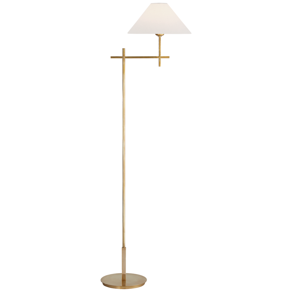 Hackney Cordless Bridge Arm Floor Lamp | Hand-Rubbed Antique Brass | Linen Shade