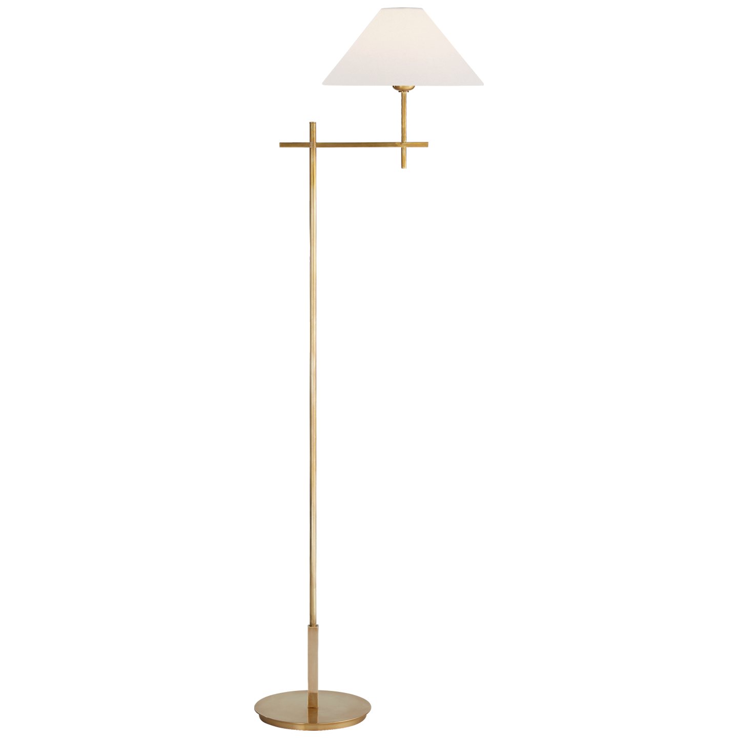 Hackney Cordless Bridge Arm Floor Lamp | Hand-Rubbed Antique Brass | Linen Shade