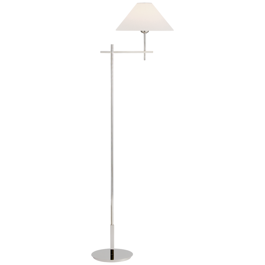 Hackney Cordless Bridge Arm Floor Lamp | Polished Nickel | Linen Shade