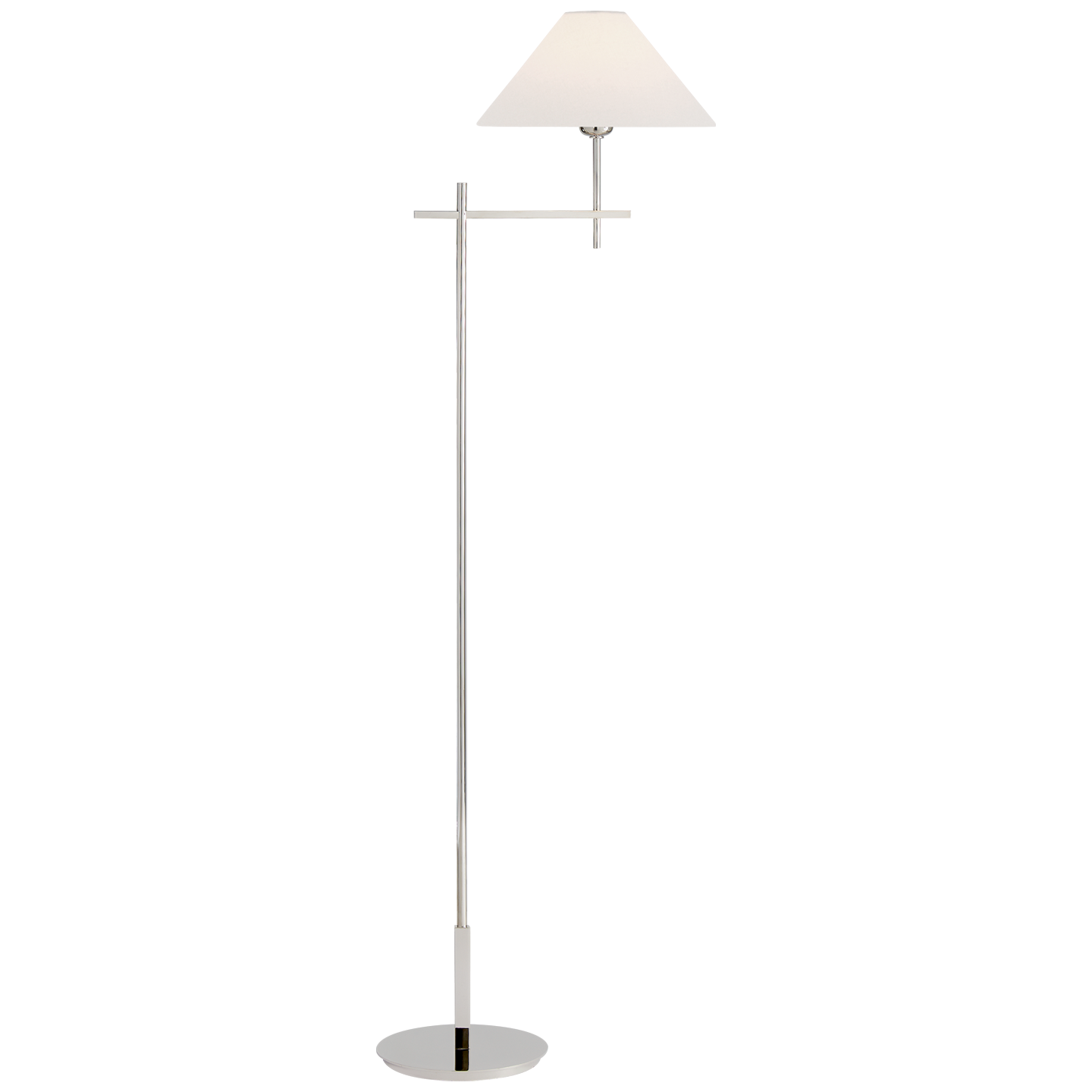 Hackney Cordless Bridge Arm Floor Lamp | Polished Nickel | Linen Shade