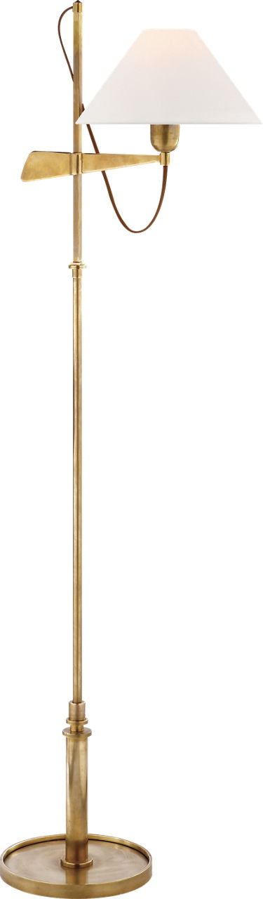 Hargett Bridge Arm Floor Lamp | Hand-Rubbed Antique Brass | Linen Shade