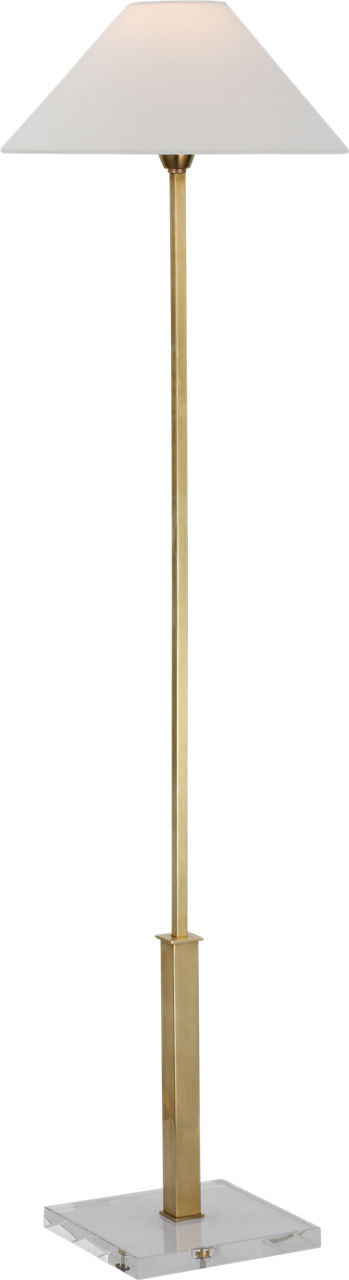 Asher Floor Lamp | Hand-Rubbed Antique Brass and Crystal | Linen Shade