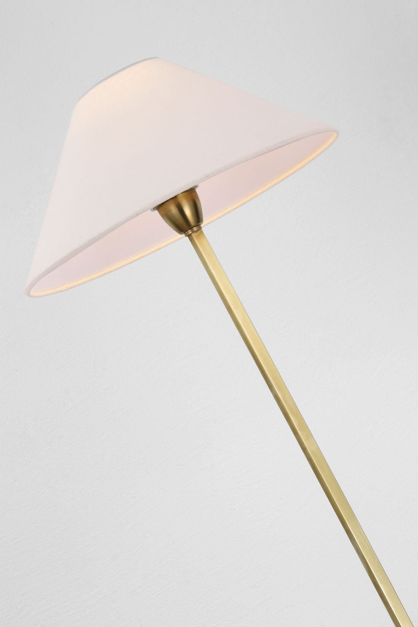 Asher Floor Lamp | Hand-Rubbed Antique Brass and Crystal | Linen Shade