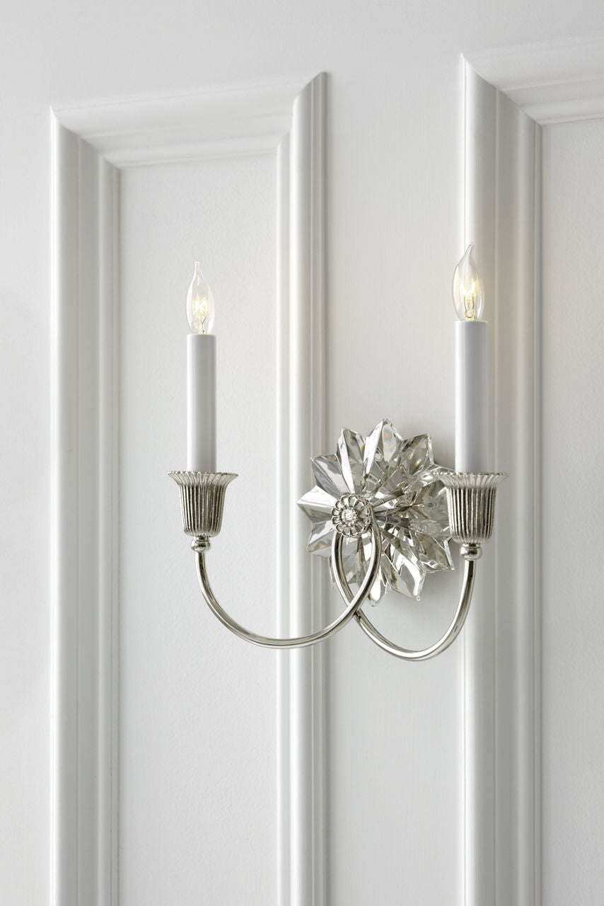 Huntingdon Double Sconce | Polished Nickel and Crystal
