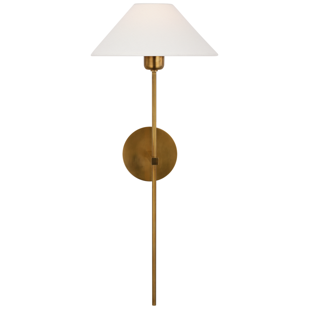 Hackney 25" Tail Sconce | Hand-Rubbed Antique Brass | Linen Shade