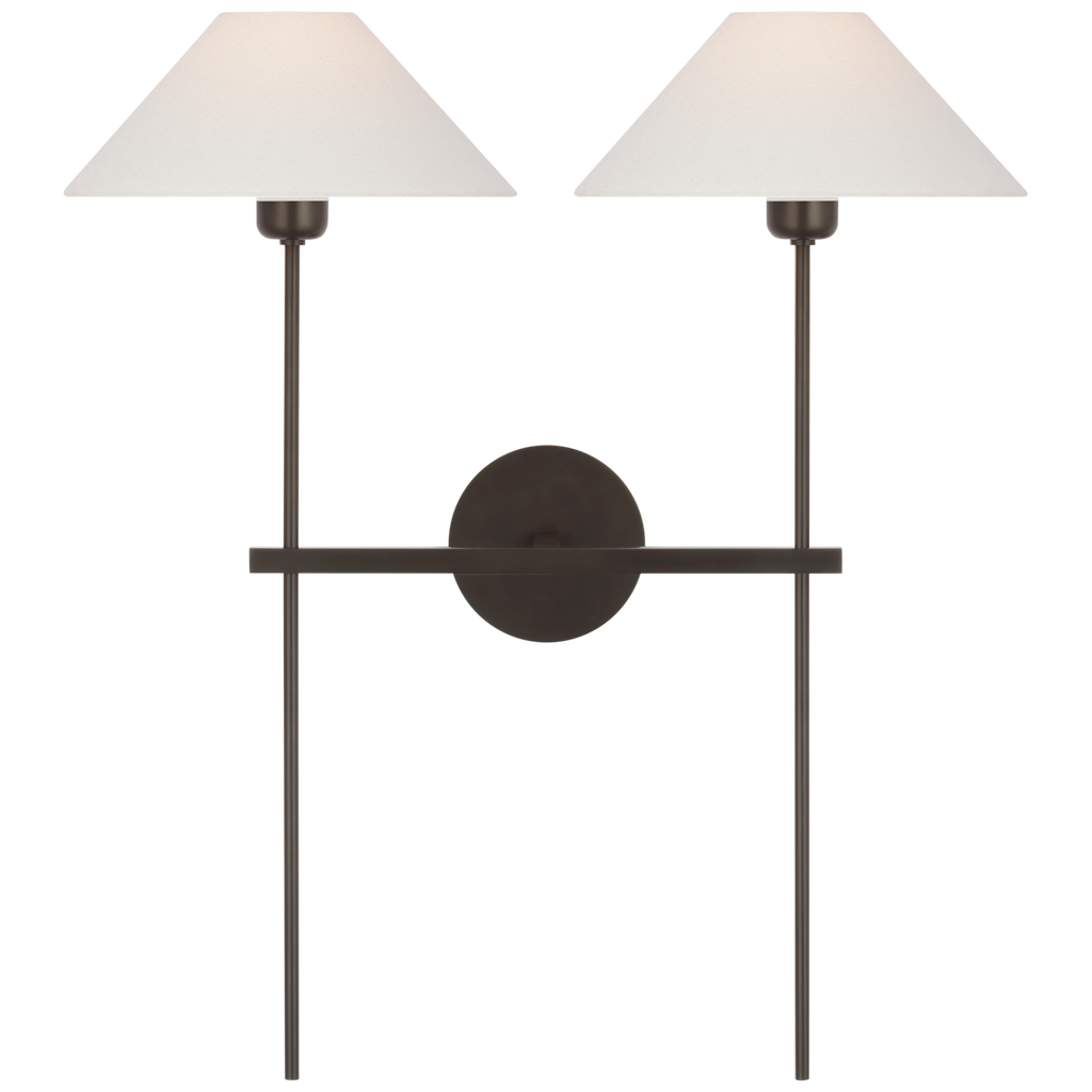 Hackney 25" Double Tail Sconce | Bronze | Linen Shades