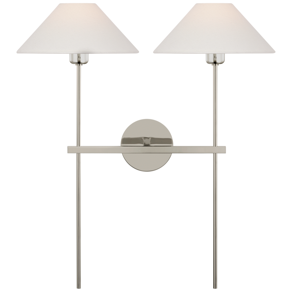 Hackney 25" Double Tail Sconce | Polished Nickel | Linen Shades