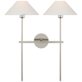 Hackney 25" Double Tail Sconce | Polished Nickel | Linen Shades
