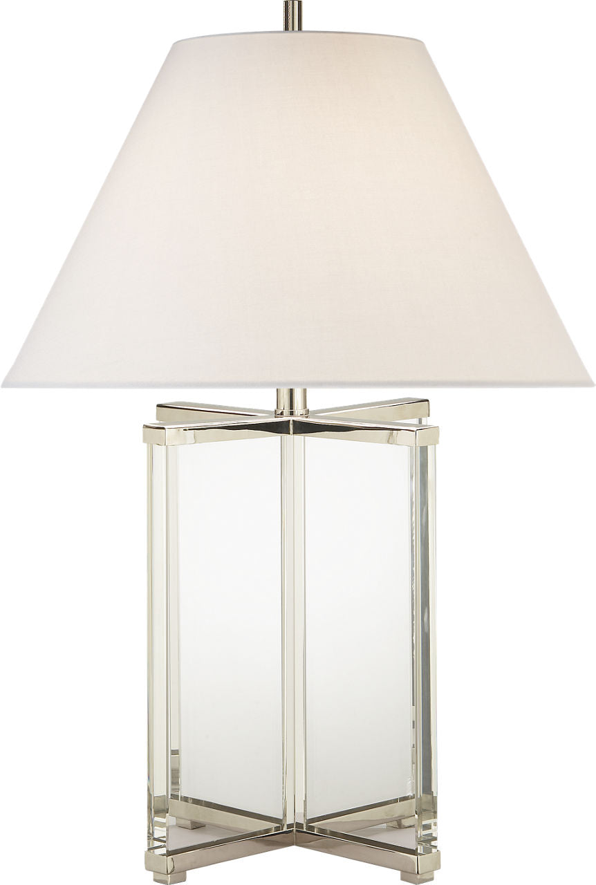 Cameron Table Lamp | Crystal and Polished Nickel | Linen Shade