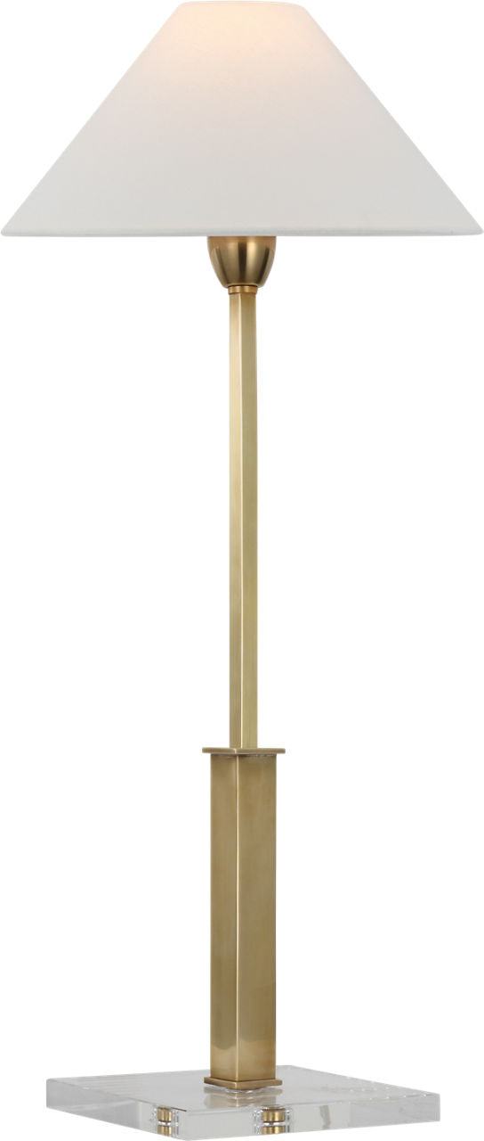 Asher Table Lamp | Hand-Rubbed Antique Brass and Crystal | Linen Shade