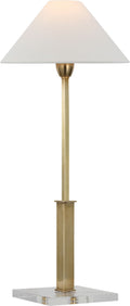 Asher Table Lamp | Hand-Rubbed Antique Brass and Crystal | Linen Shade