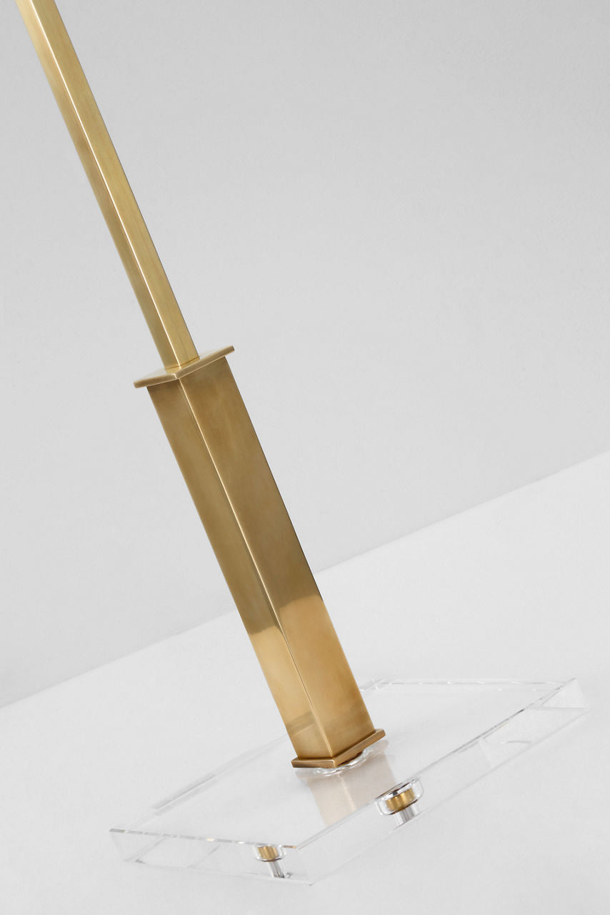 Asher Table Lamp | Hand-Rubbed Antique Brass and Crystal | Linen Shade
