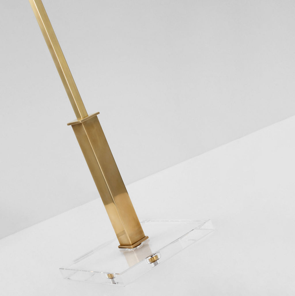 Asher Table Lamp | Hand-Rubbed Antique Brass and Crystal | Linen Shade