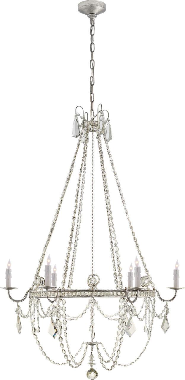 Sharon Medium Chandelier | Burnished Silver Leaf | Crystal Trim
