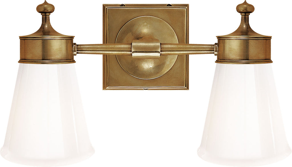 Siena Double Sconce | Hand-Rubbed Antique Brass | White Glass