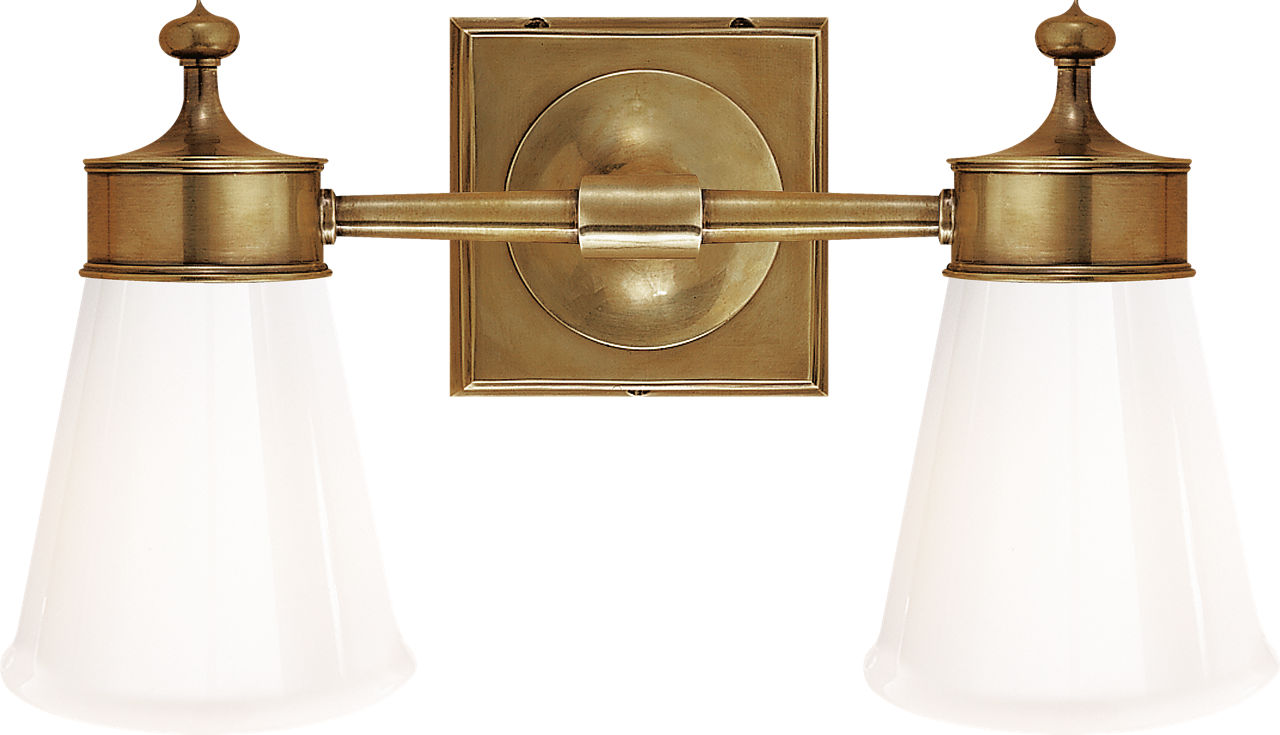 Siena Double Sconce | Hand-Rubbed Antique Brass | White Glass