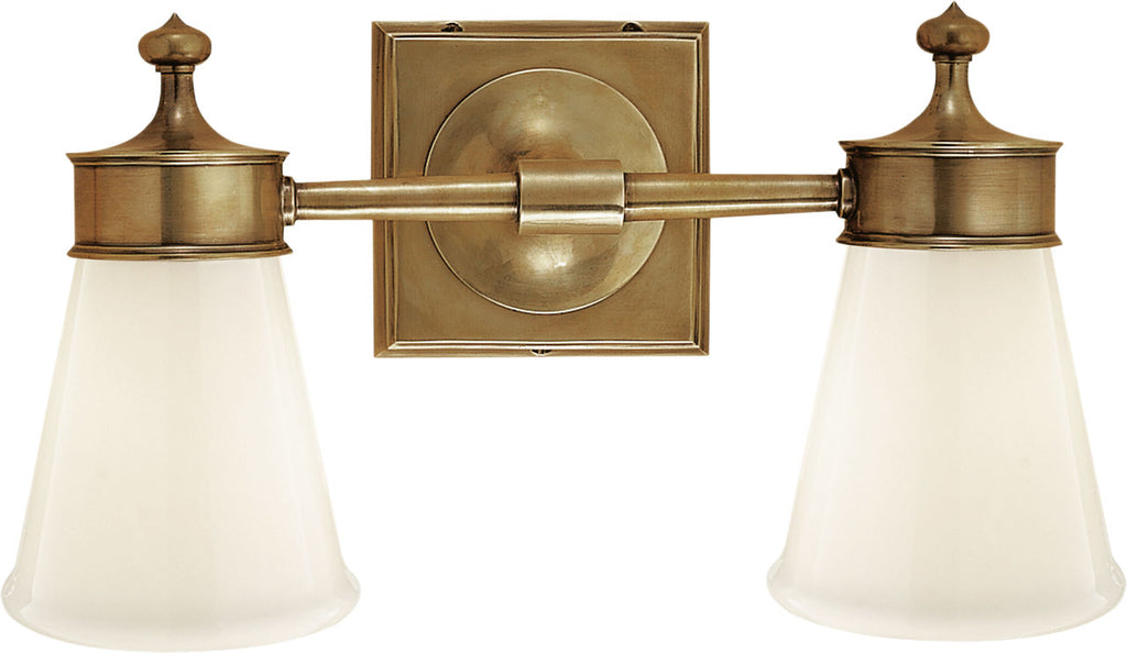 Siena Double Sconce | Hand-Rubbed Antique Brass | White Glass