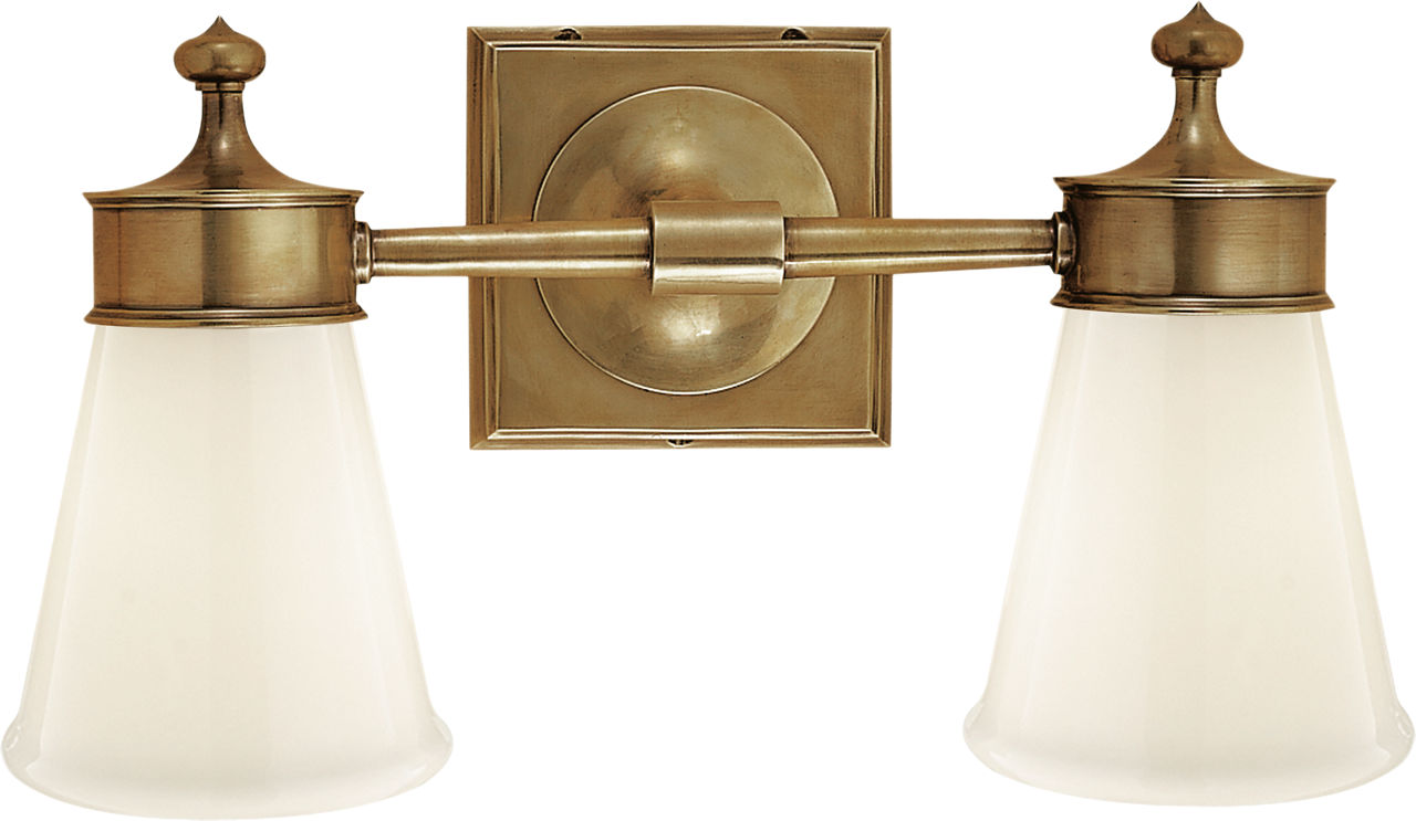 Siena Double Sconce | Hand-Rubbed Antique Brass | White Glass