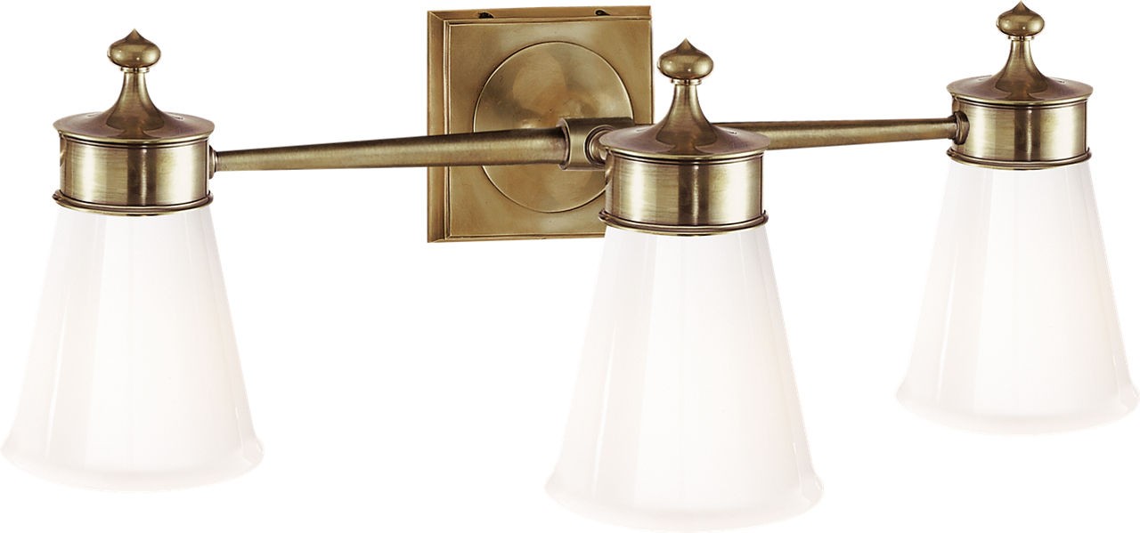 Siena Triple Sconce | Hand-Rubbed Antique Brass | White Glass