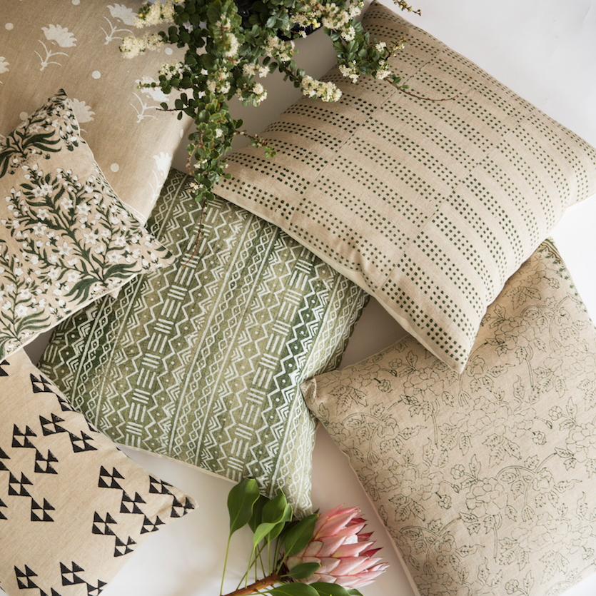 Aspen Olive on Natural Pillow
