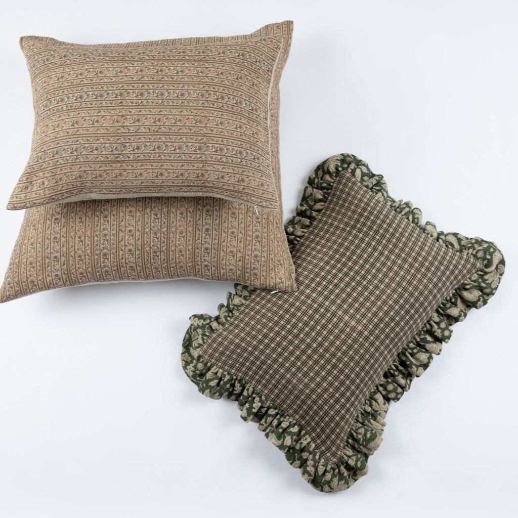 Catania Coco with Bari Olive Ruffle Pillow