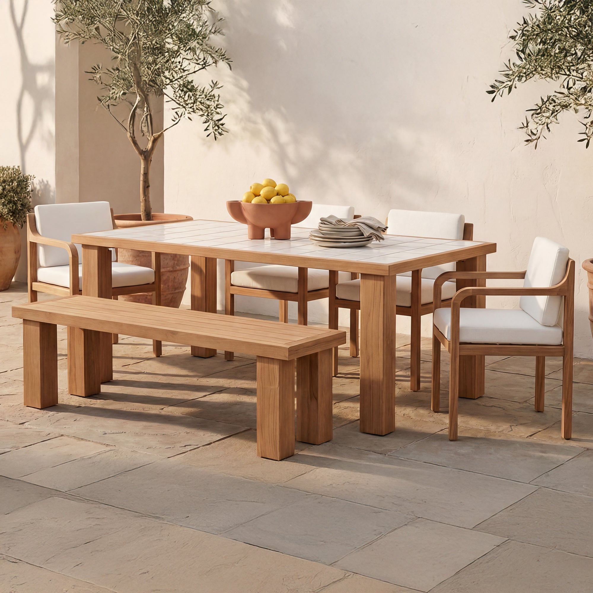 Marina Outdoor Dining Bench Natural