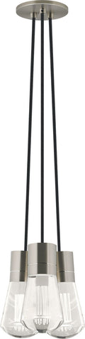 Alva Pendant 3-LITE CHANDELIER Black Cord Satin Nickel 3000K-2200K 90 CRI led 90 cri warm color dimming 3000-2200k 120v (t24)