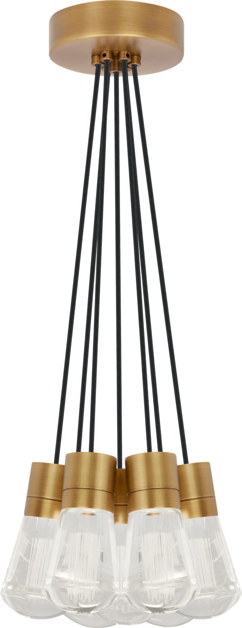Alva Pendant 7-LITE CHANDELIER Black Cord Natural Brass 3000K-2200K 90 CRI led 90 cri warm color dimming 3000-2200k 120v (t24)