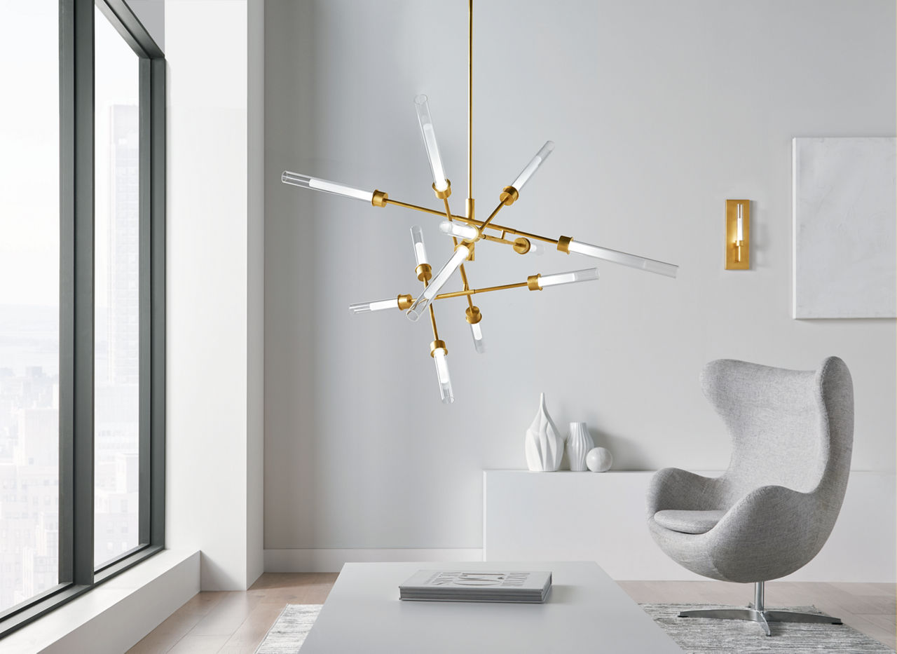 Linger 12-Light Abstract Chandelier 12-Light Abstract Chandelier Natural Brass 3000K 90 CRI integrated led 90 cri 3000k 120v